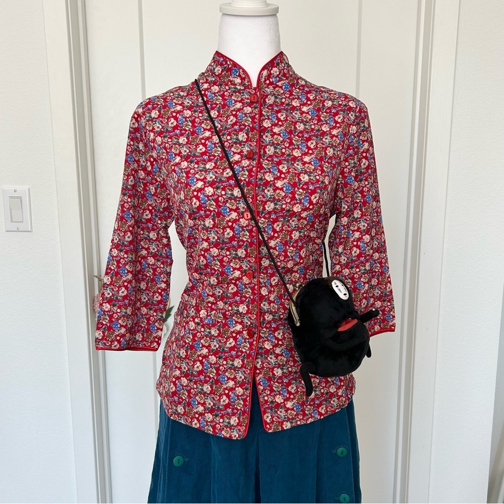 Vintage Retro Floral Red and Blue Blouse